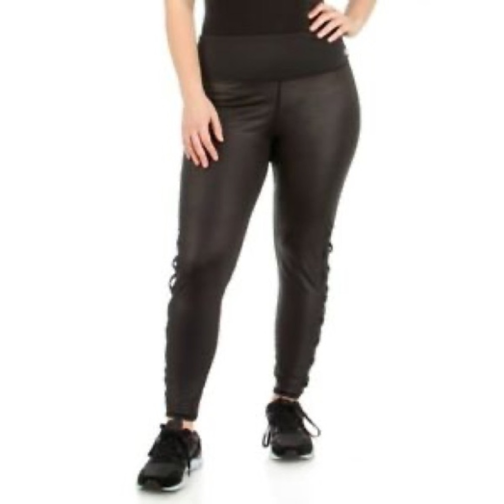 Bebe Sport Logo Lattice Side Women Black Leggings